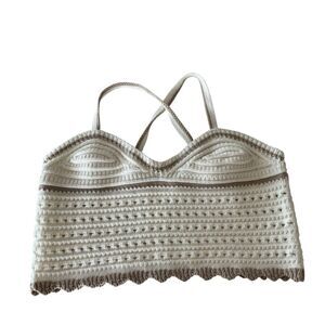 Sweet Republic Crop Top Women XL Cream Crochet Knit Boho Beach Party Tank